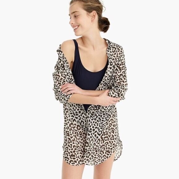 J. CREW | Cotton Voile Beach Shirt in Leopard Print E130 - Picture 1 of 6